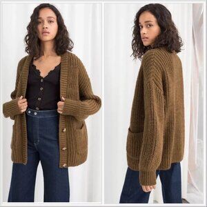 & Other Stories Wool & Alpaca Oversized Chunky Rib Knit Cardigan size XS